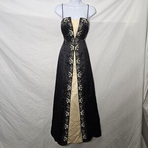 Vintage 90s y2k whimsigoth black cream embroidery prom formal dress